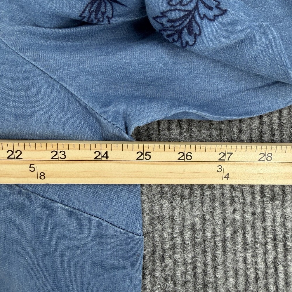 Tencel Chambray Floral Denim Shirt XL Oversized Boho Cottagecore Button Up NWT - Picture 8 of 9
